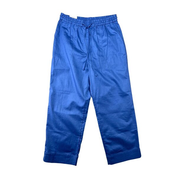 Banana Republic Poplin Relaxed Straight Ankle Pants Pull On Drawstring Blue M - Picture 1 of 15